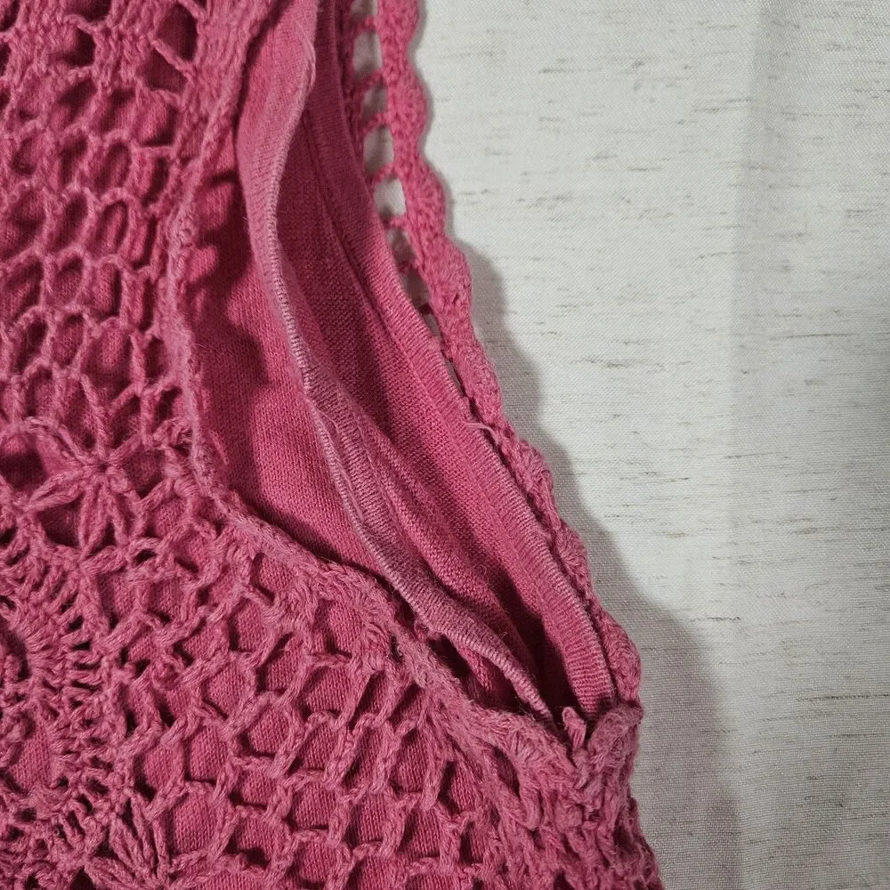Croft Barrow Pink Cottagecore Crochet Tank Top Women Boho Hippie Casual XL Fairy